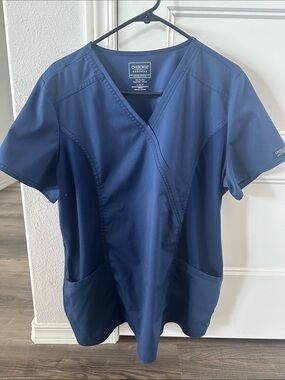 Cherokee Workwear Women's Maternity Navy Mock Wrap Scrub Top